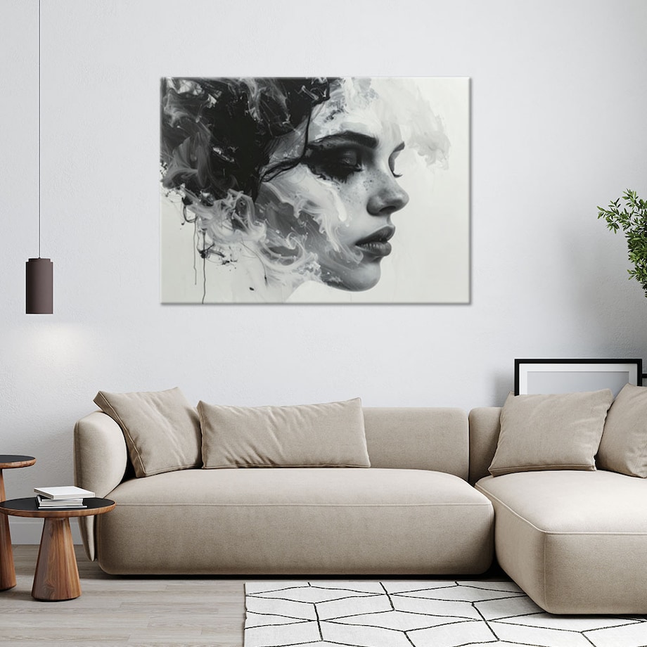 Nowoczesny obraz na płótnie canvas, Abstrakcyjny portret kobiety czarno-biały 60x40 cm