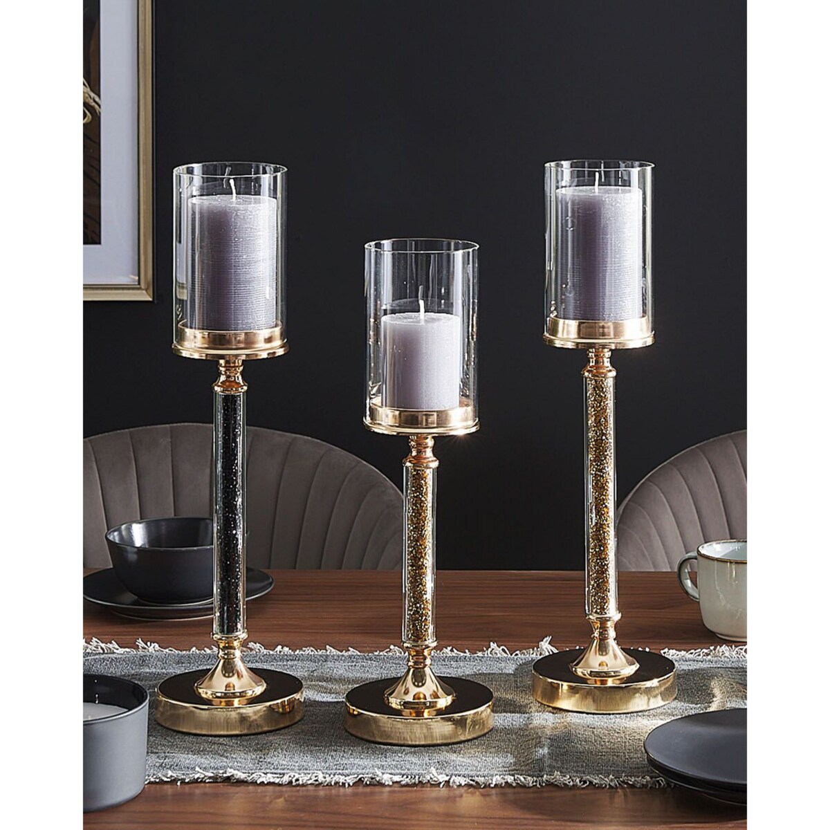 Świecznik szklany 48 cm złoty ABBEVILLE