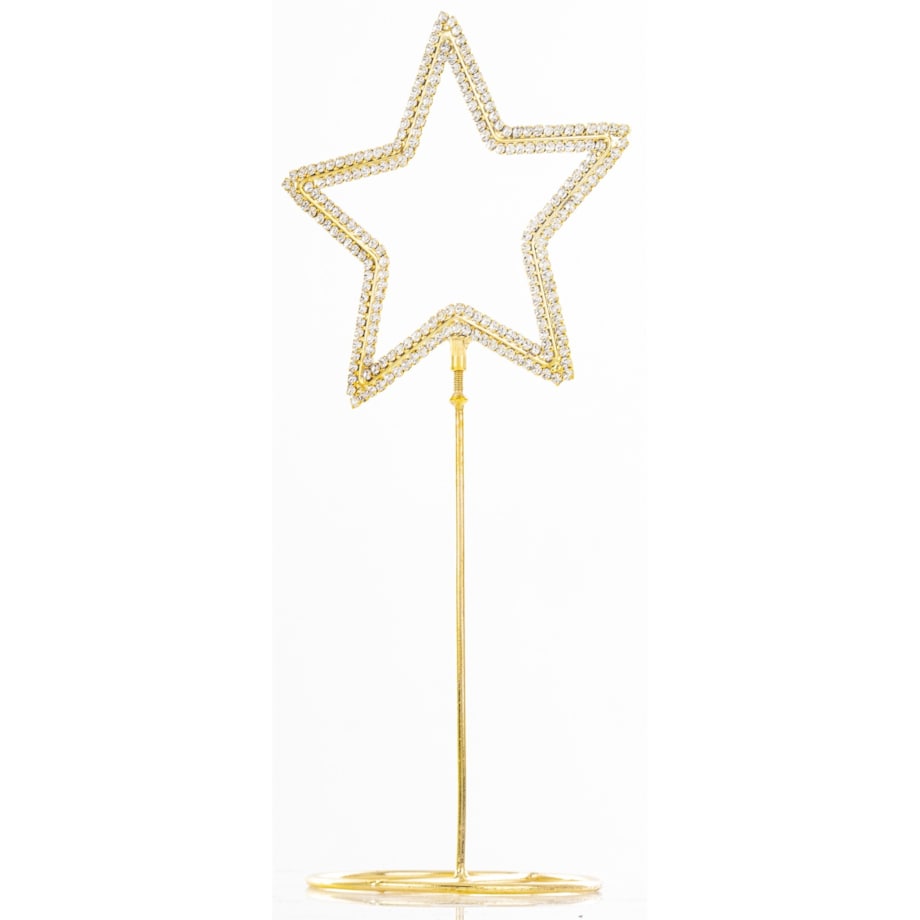 Dekoracja - 2 szt. stojąca GWIAZDA 22x10x7,5 cm na złotej podstawce