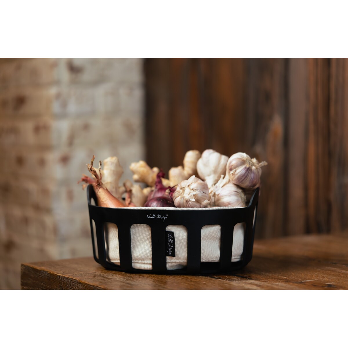 Koszyk na pieczywo z bawełnianym wkładem Livio czarny 29873