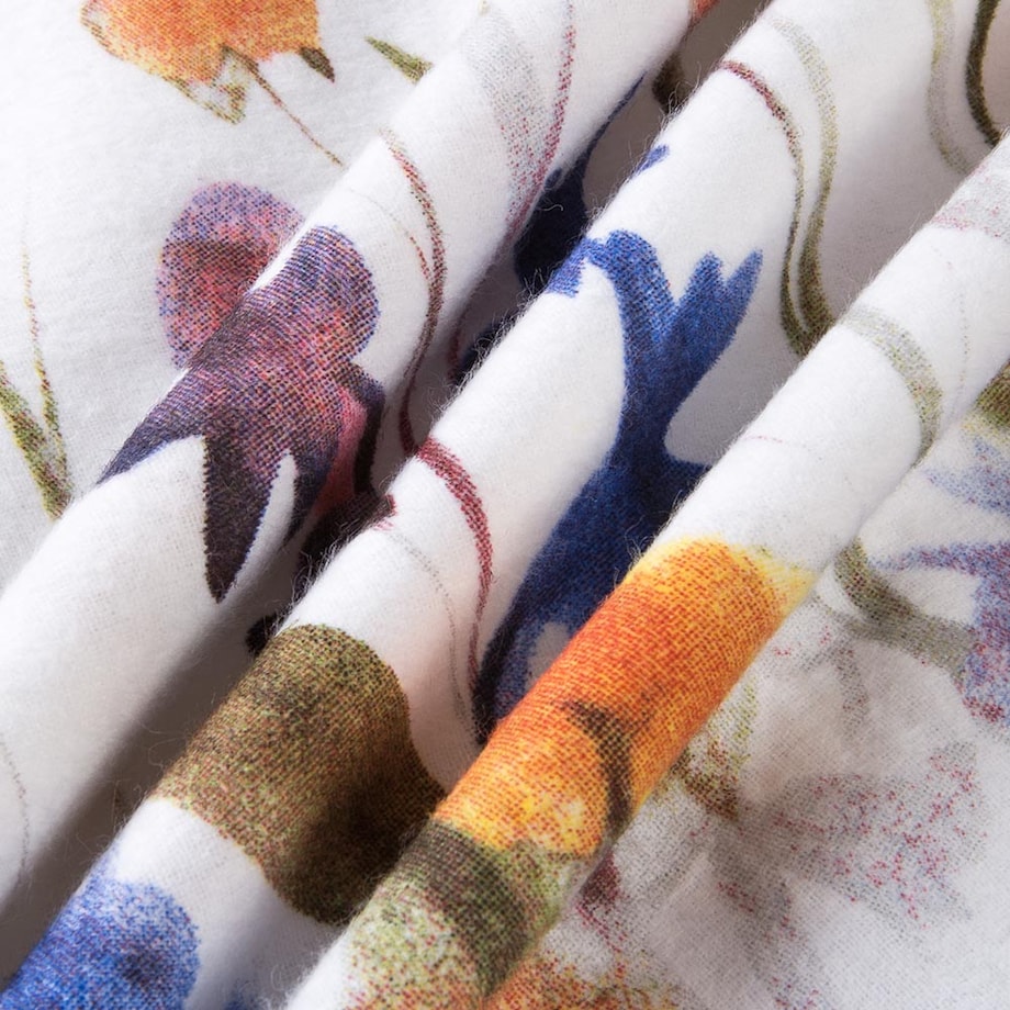 Pościel flanelowa 180x200 Florina Snow biała z kolorowymi kwiatami, Flanelove