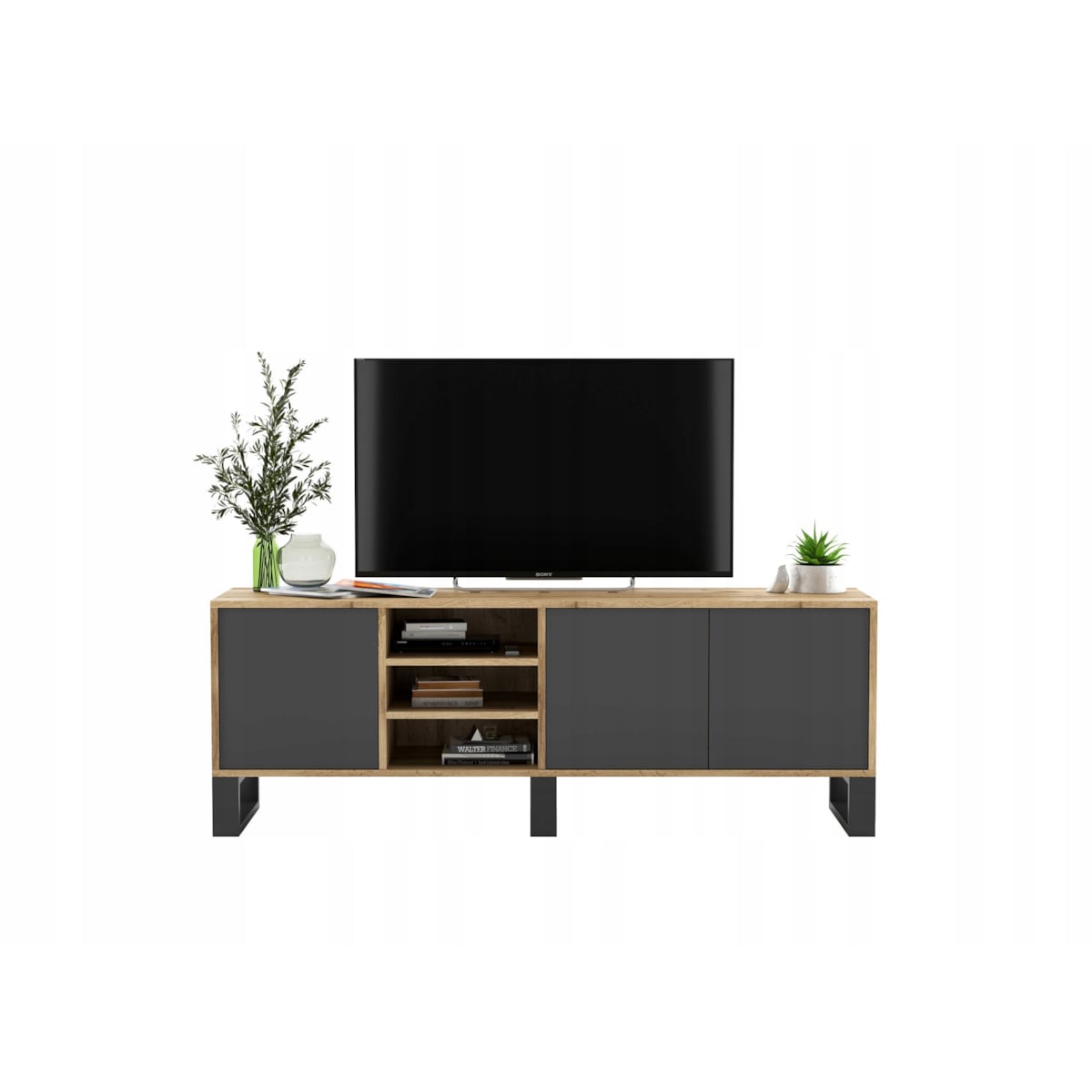 Szafka RTV Loft Nowoczesna Komoda RTV Loft 150 cm Dąb Wotan Grafit MAT
