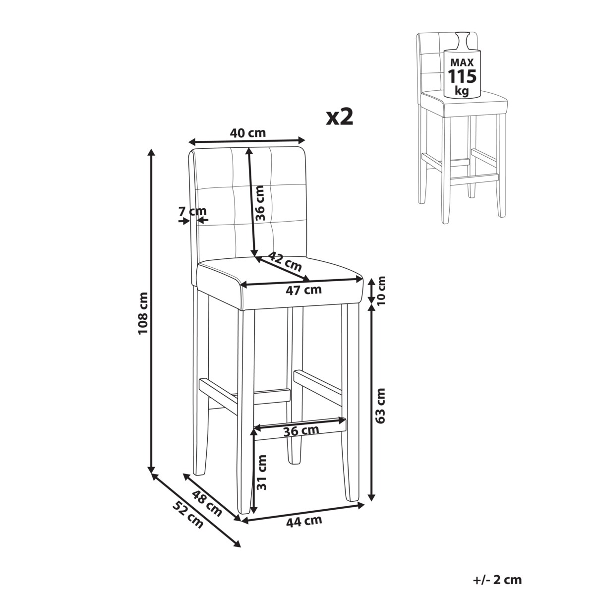 Zestaw 2 krzeseł barowych MADISON Ekoskóra Złamana biel