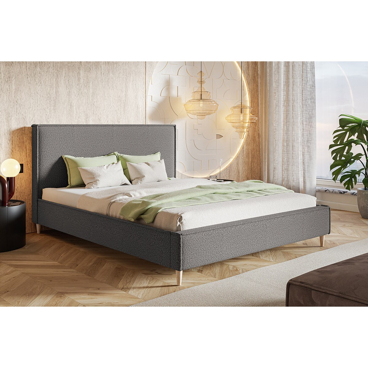 Łóżko sypialniane 180x200 LUXO 8 tapicerowane, taknina boucle CatchMe-szare