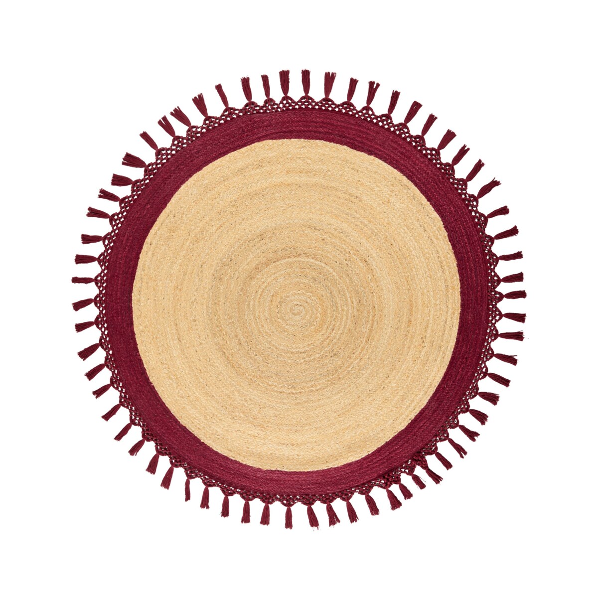 Dywan okrągły z juty 140 cm beżowy z czerwonym MARTS