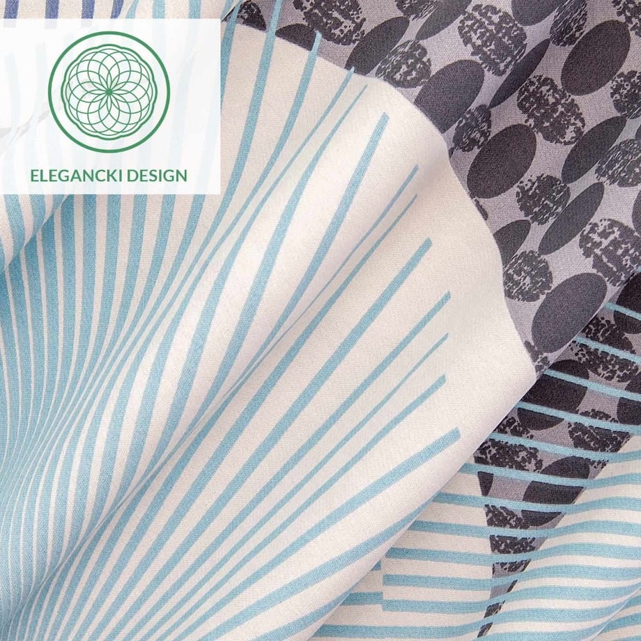 Pościel satyna bawełniana 200x220 Exclusive Enno biała w niebieskie koła