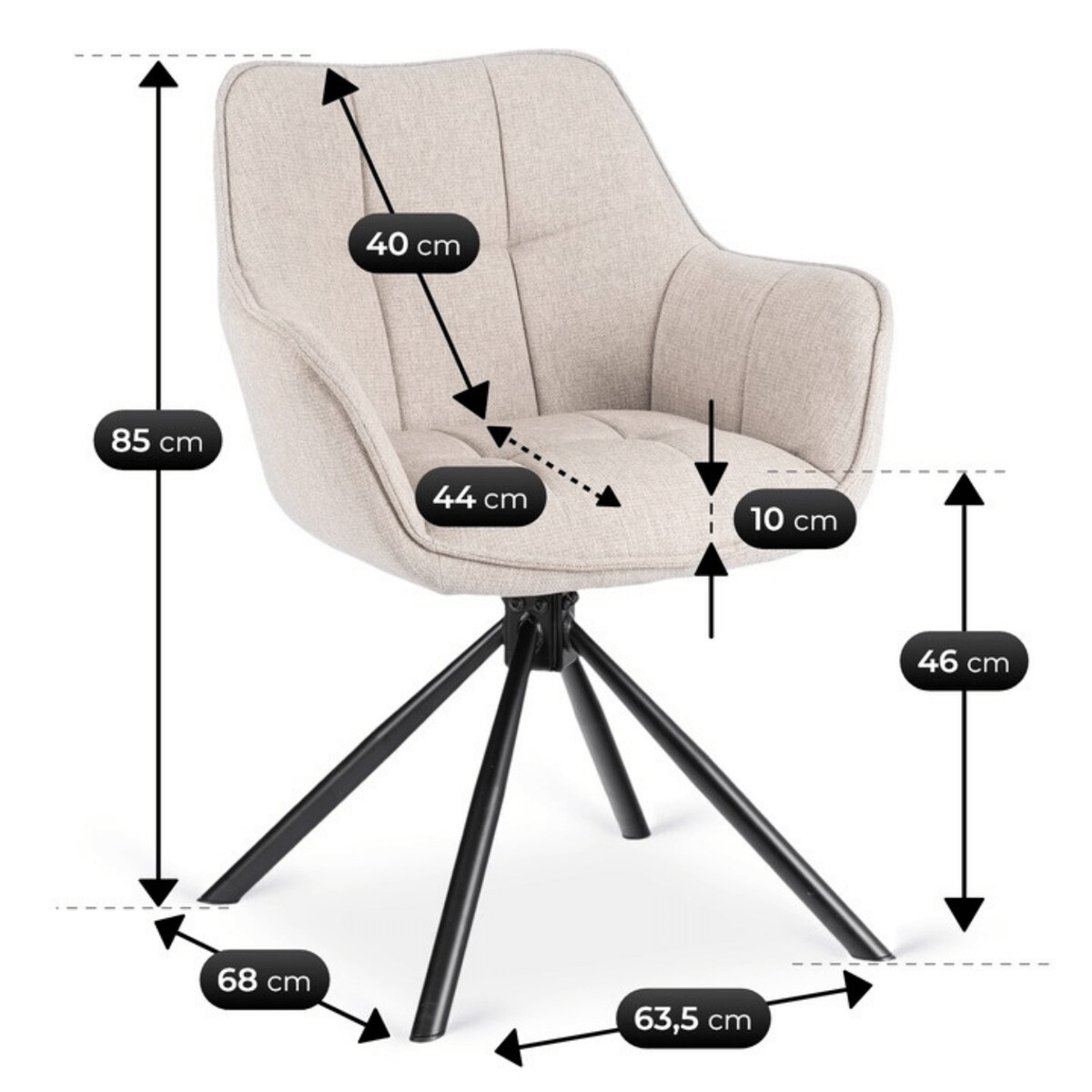 Krzesło Tapicerowane Obrotowe Kubełkowe Do Jadalni Salonu Beżowe PEONY 2