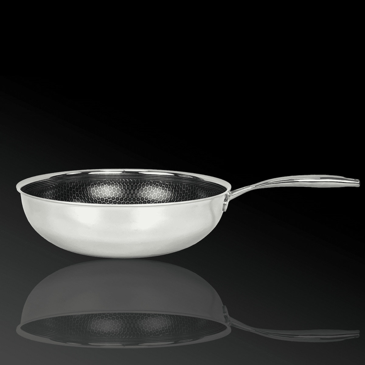 Profesjonalna patelnia Mitsu Wok 30 cm z pokrywką Plaster miodu Na indukcje Na gaz Nierdzewna