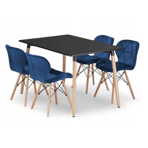Zestaw Stół + 4 Krzesła Do Jadalni Kuchni Salonu Biura Prostokątny Czarny