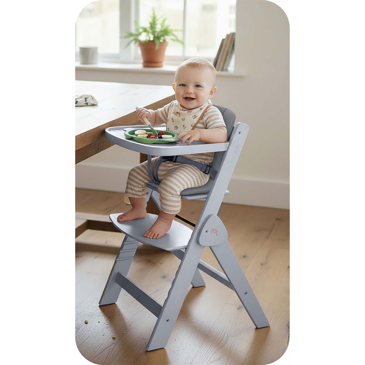 Drewniane krzesełko do karmienia Nukido składane regulowane pasy 702002