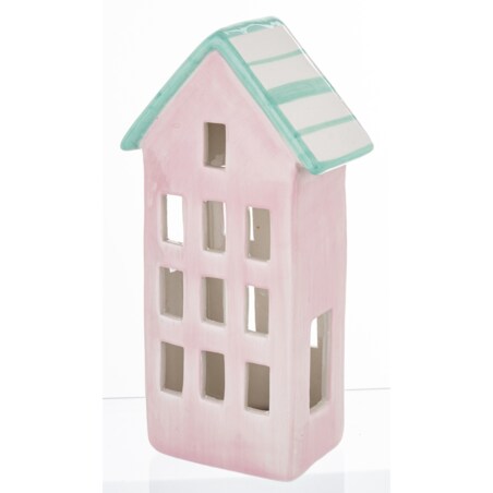 Ceramiczny domek 17x9x5 cm GILLI różowy z niebieskim dachem