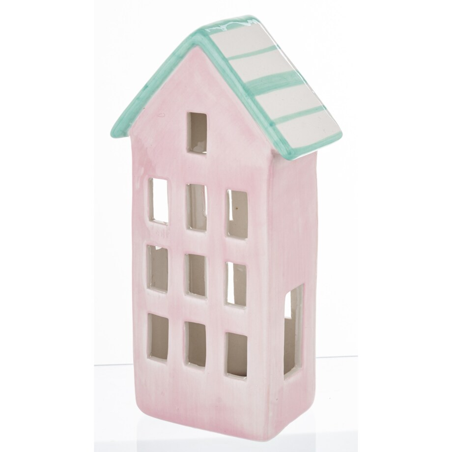 Ceramiczny domek 17x9x5 cm GILLI różowy z niebieskim dachem