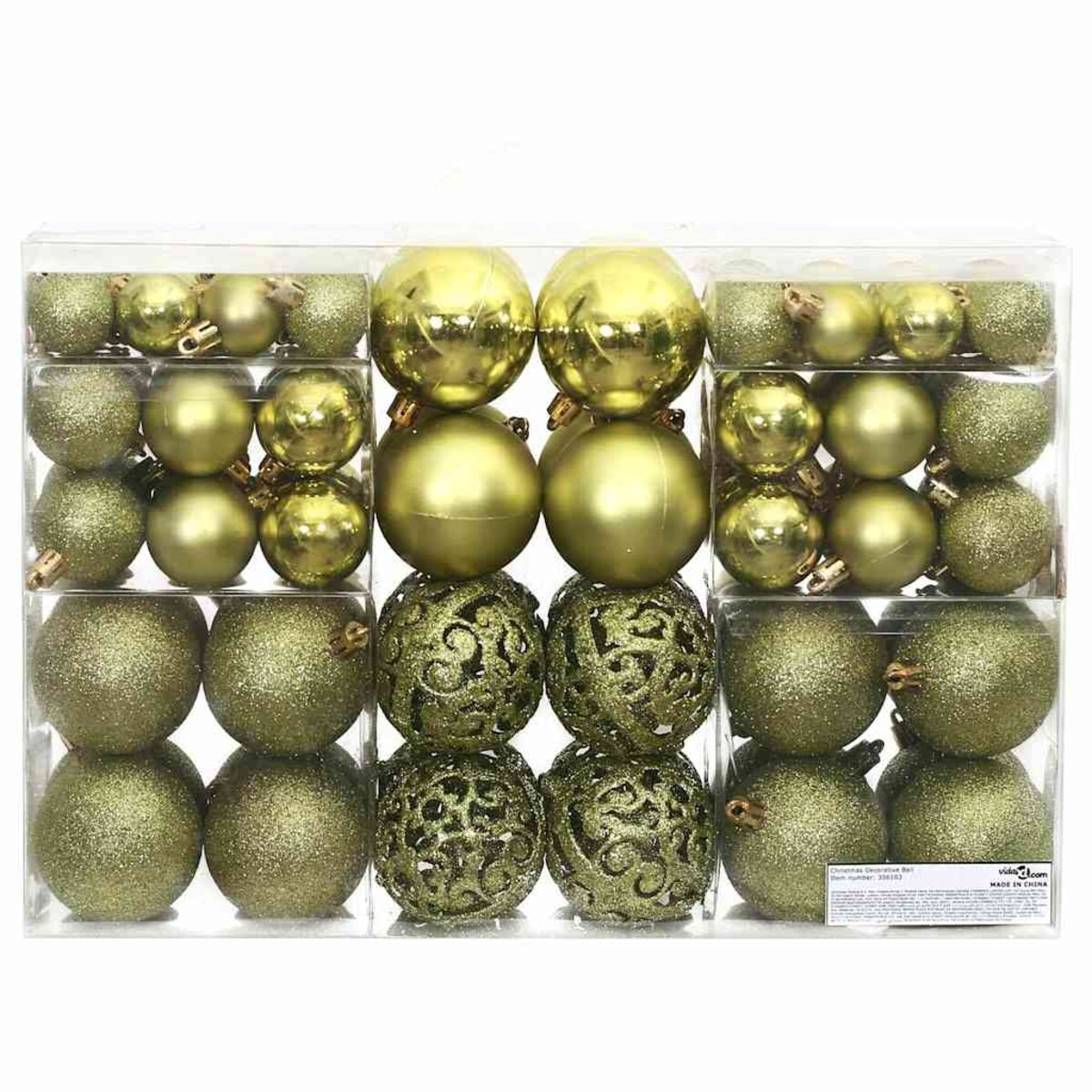 vidaXL Bombki świąteczne, 100 szt., jasnozielone, 3/4/6 cm
