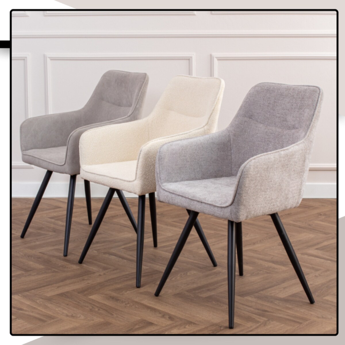 Krzesło obrotowe szare 360 stopni z czarnymi nogami sztruks