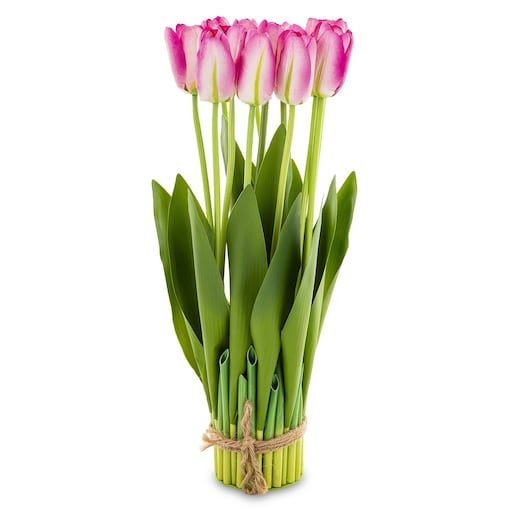 Dekoracja - bukiet sztucznych kwiatów 38x16x16 cm TULIPANY różowe