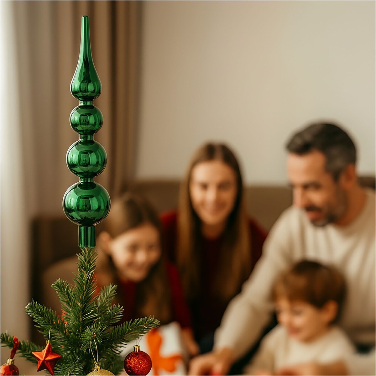 Czubek Na Choinkę Szpic Dekoracja Świąteczna Ozdobna Szklana 28 Cm Zielona