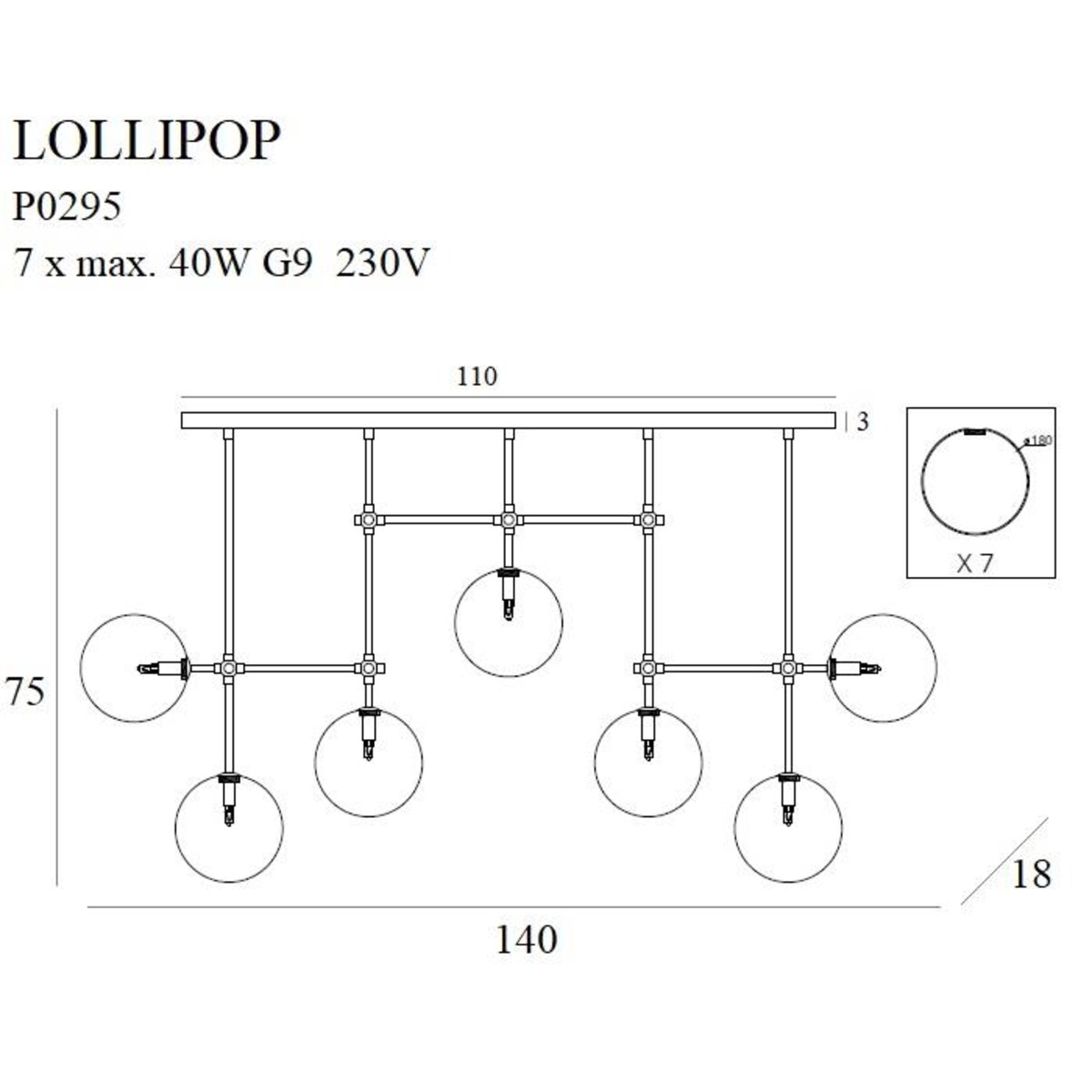 LAMPA wisząca LOLLIPOP P0295 Maxlight metalowa OPRAWA listwa szklane kule balls ZWIS na prętach mosiądz przezroczysty