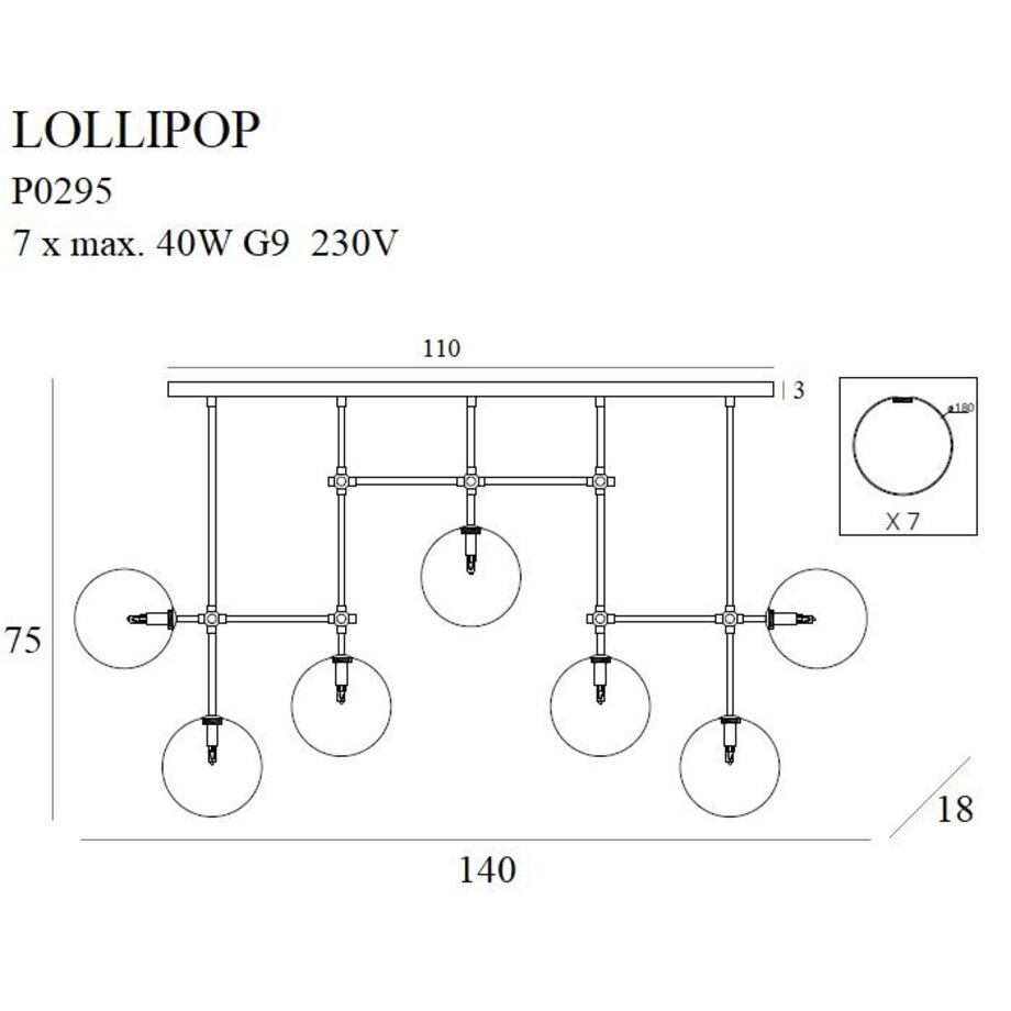 LAMPA wisząca LOLLIPOP P0295 Maxlight metalowa OPRAWA listwa szklane kule balls ZWIS na prętach mosiądz przezroczysty