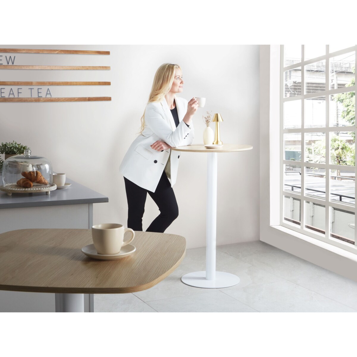 Stół barowy MORELLA Jasny brąz/ biały 60 cm