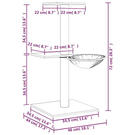 vidaXL Drapak dla kota z sizalowymi słupkami, kremowy, 72 cm