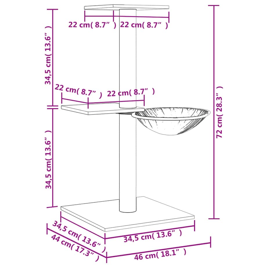 vidaXL Drapak dla kota z sizalowymi słupkami, kremowy, 72 cm
