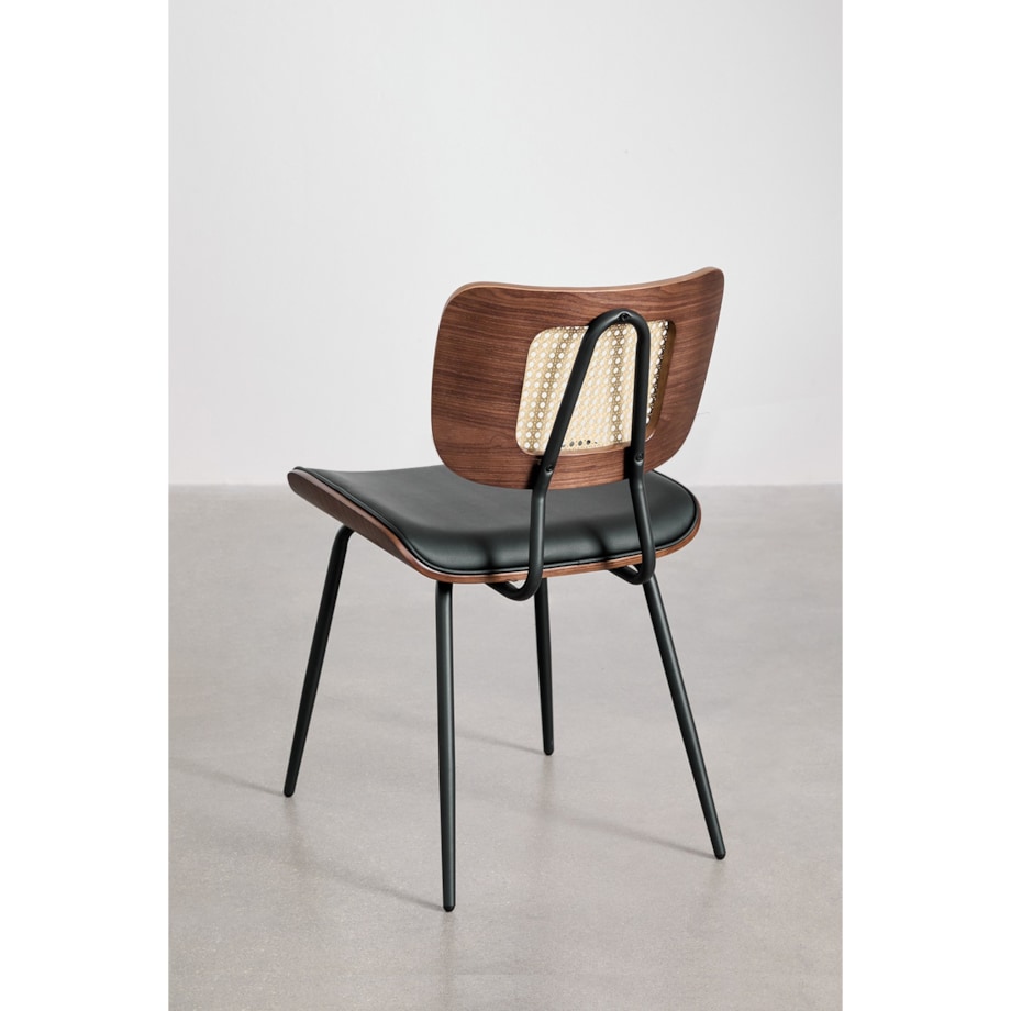 Krzesło drewniane z plecionką wiedeńską i ekoskórą czarną Raysa