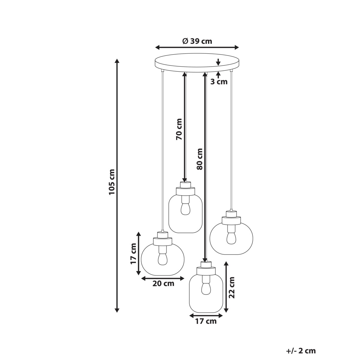 Lampa wisząca szklana 4-punktowa jasnoszara ZAYANDE