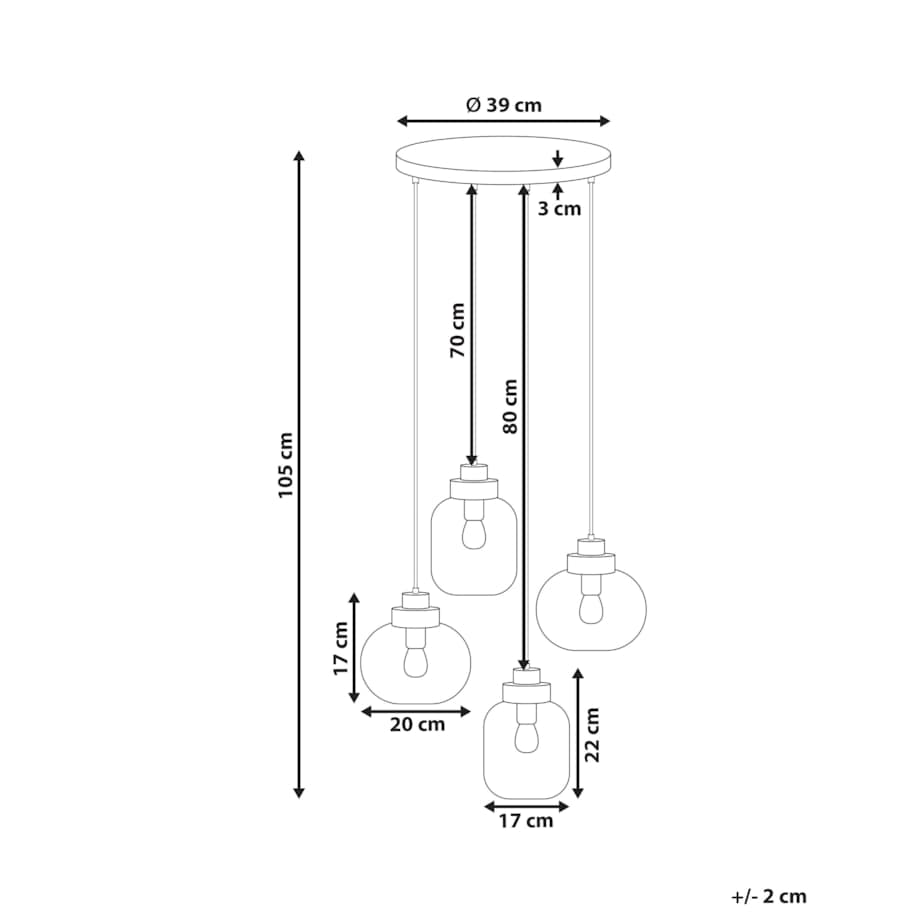 Lampa wisząca szklana 4-punktowa jasnoszara ZAYANDE