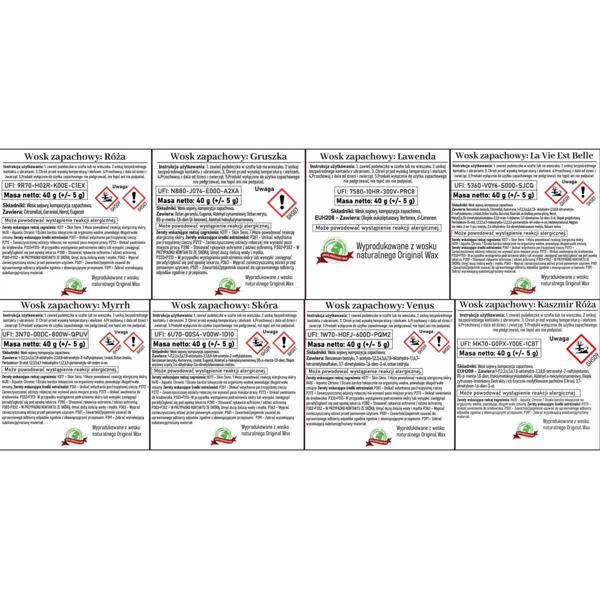 Zestaw zawieszek zapachowych do szaf wosk sojowy 8szt zapachów