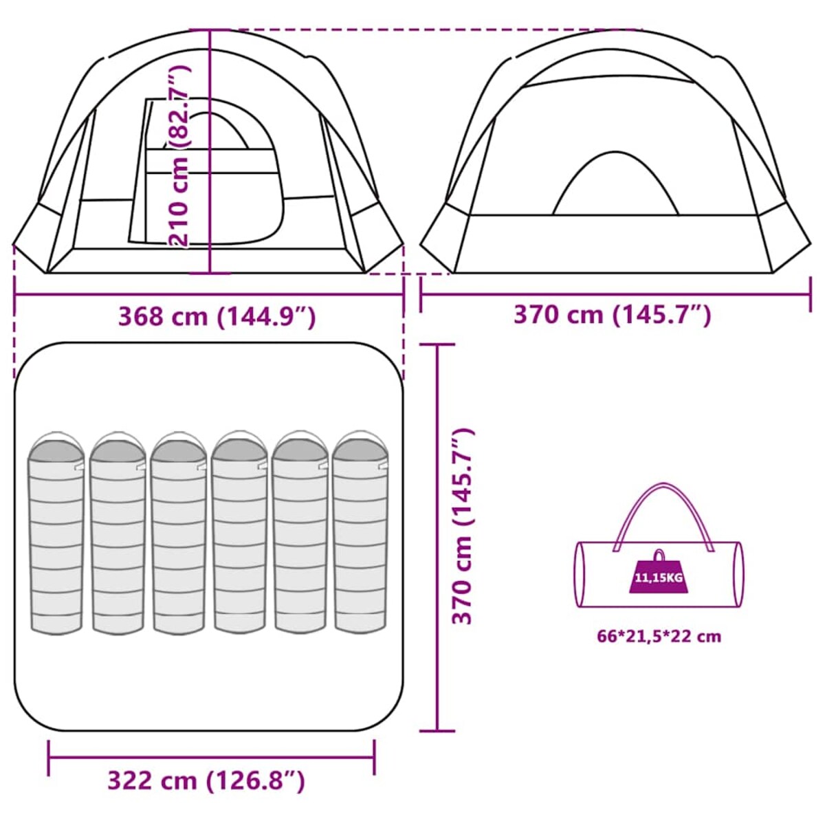 vidaXL Namiot rodzinny, 6-os., szaro-pomarańczowy, wodoszczelny