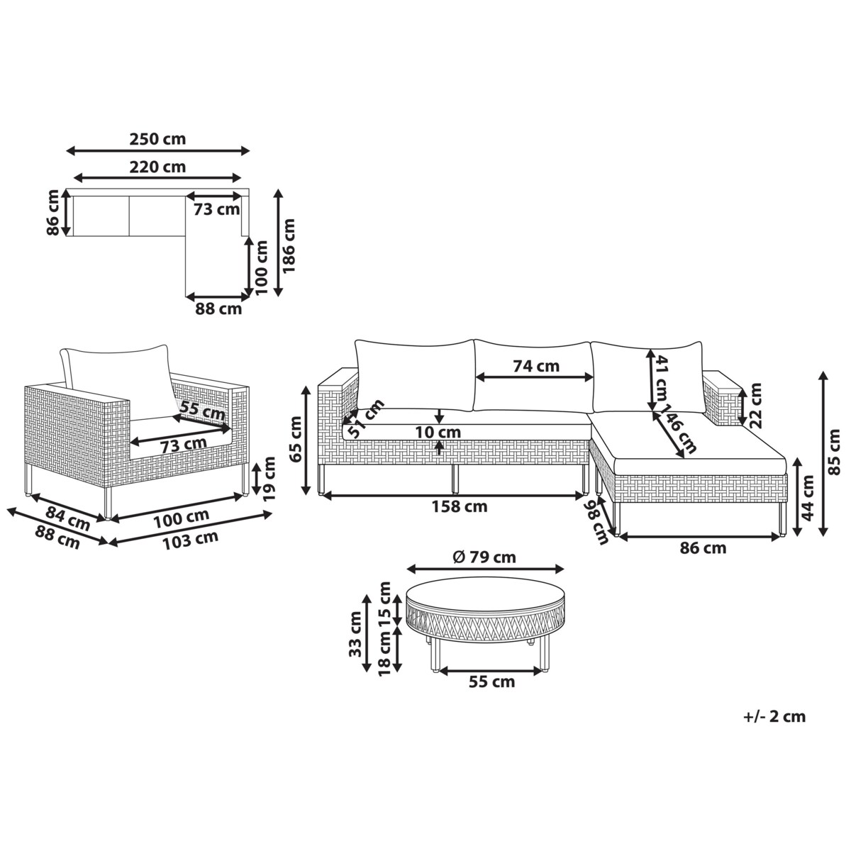 Zestaw ogrodowy ze stolikiem dla 4 osób CALASETTA Lewostronny Technorattan Beżowy