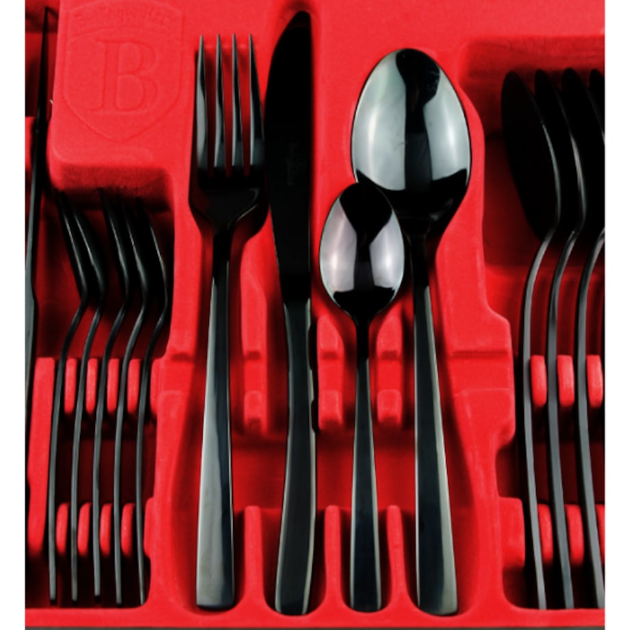 Komplet sztućców 24 elementy dla 6 osób błyszczące sztućce czarne BERLINGER HAUS Black Royal
