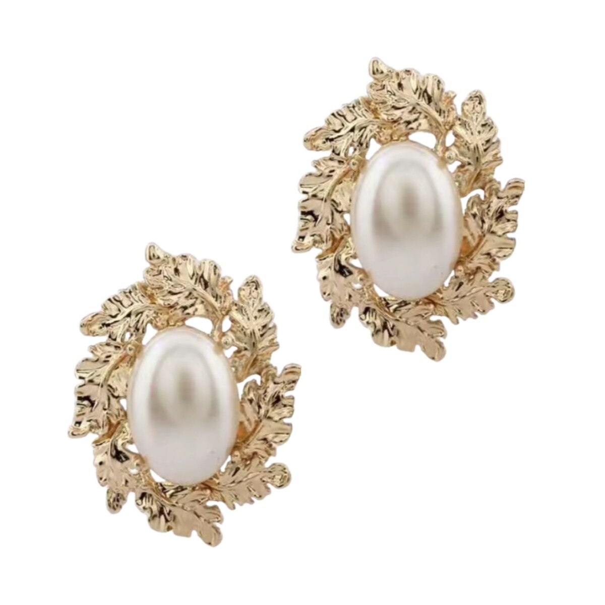 Eleganckie złote kolczyki z listkami i perłą przy uchu VINTAGE glamour