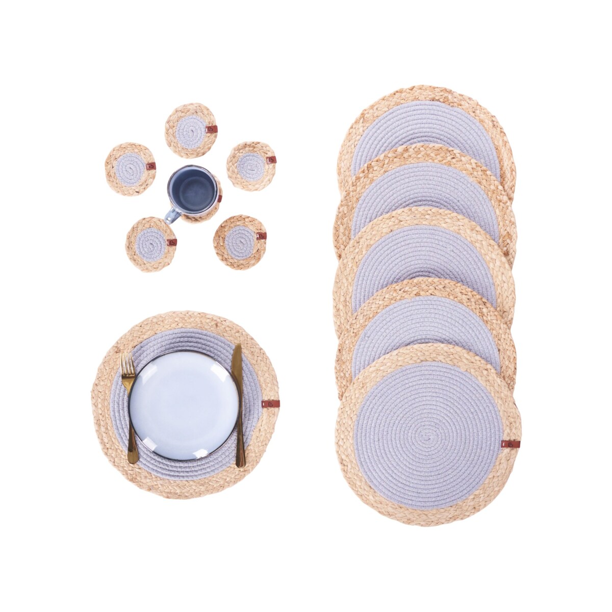 Zestaw 12 podkładek na stół ROSELLA Szary Juta Bawełna