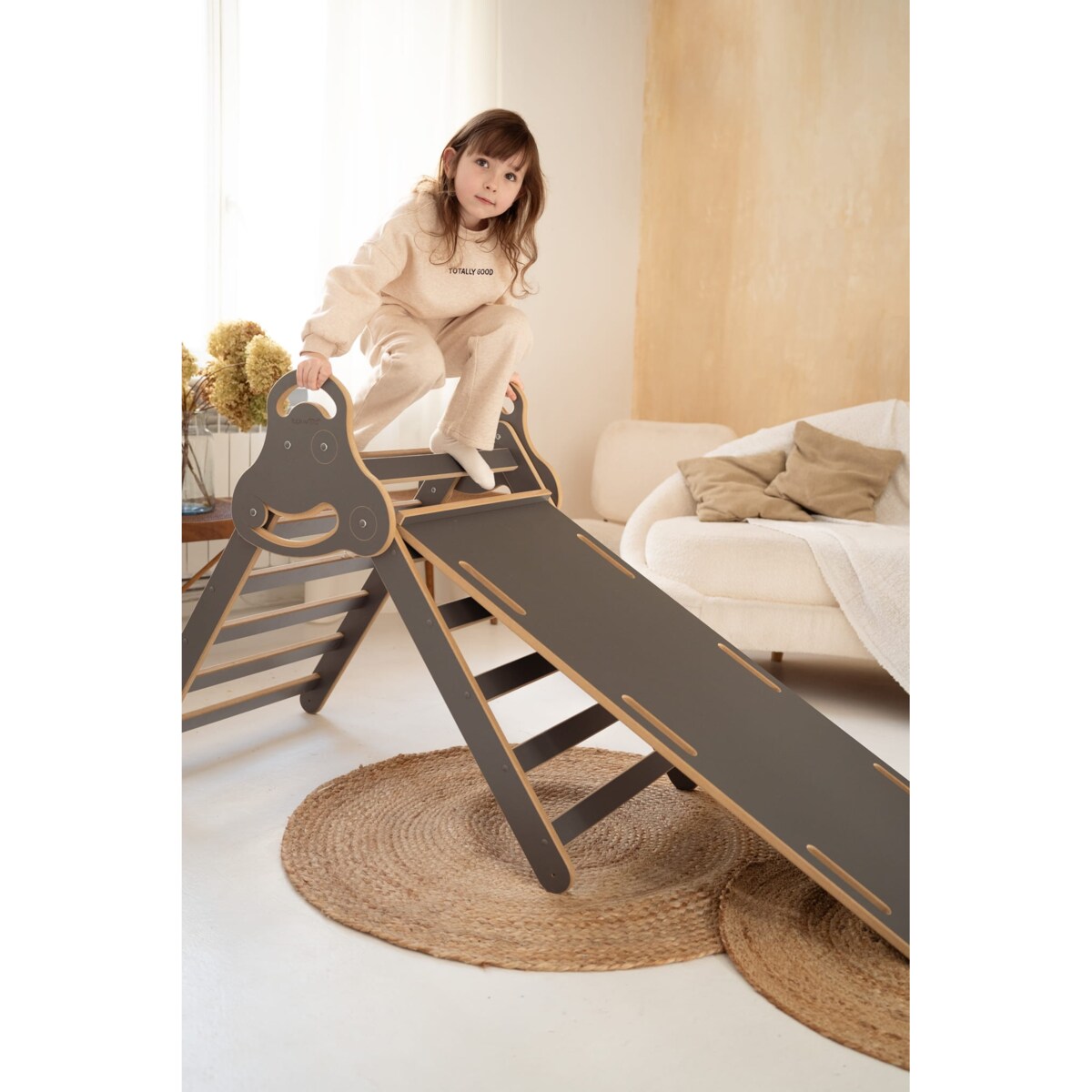 Drabinka Pikler + DUŻA zjeżdżalnia CHMURKI - szara