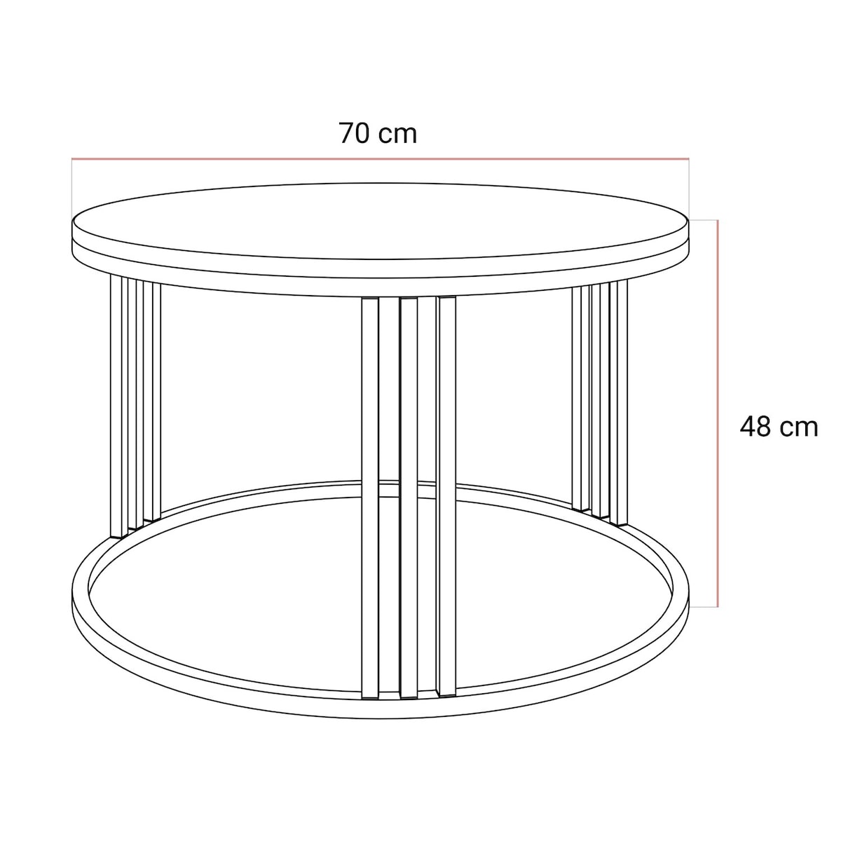 Okrągły stolik kawowy LORI POŁYSK na kaszmirowym stelażu, blat czarny połysk