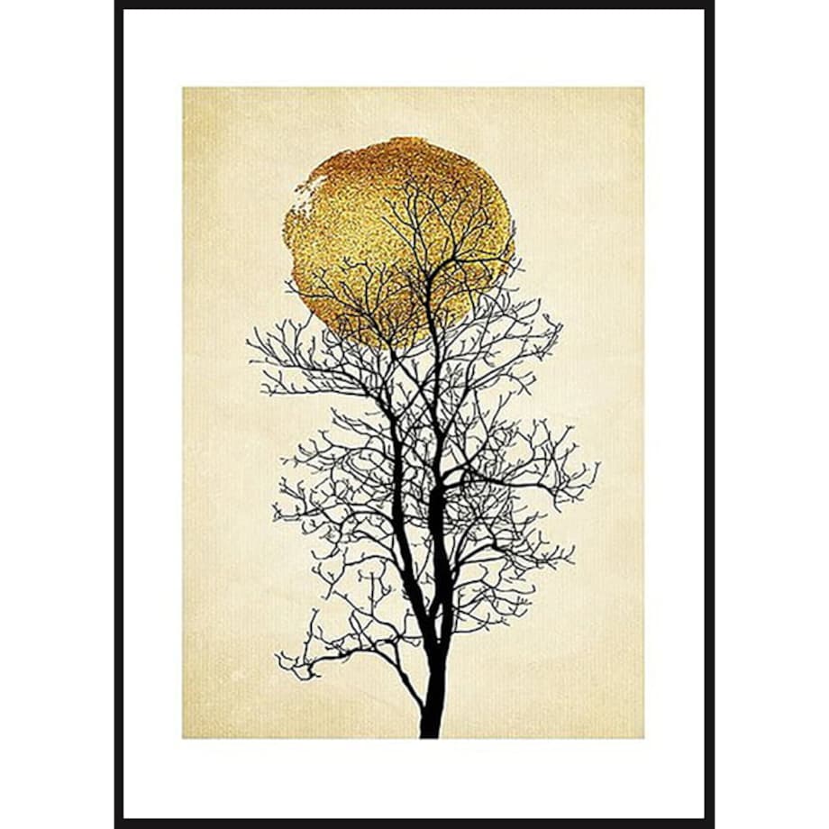 Poster Story, Plakat, Obraz - Sylwetka Czarnego Drzewa na Tle Słońca, wymiary 60 x 84 cm