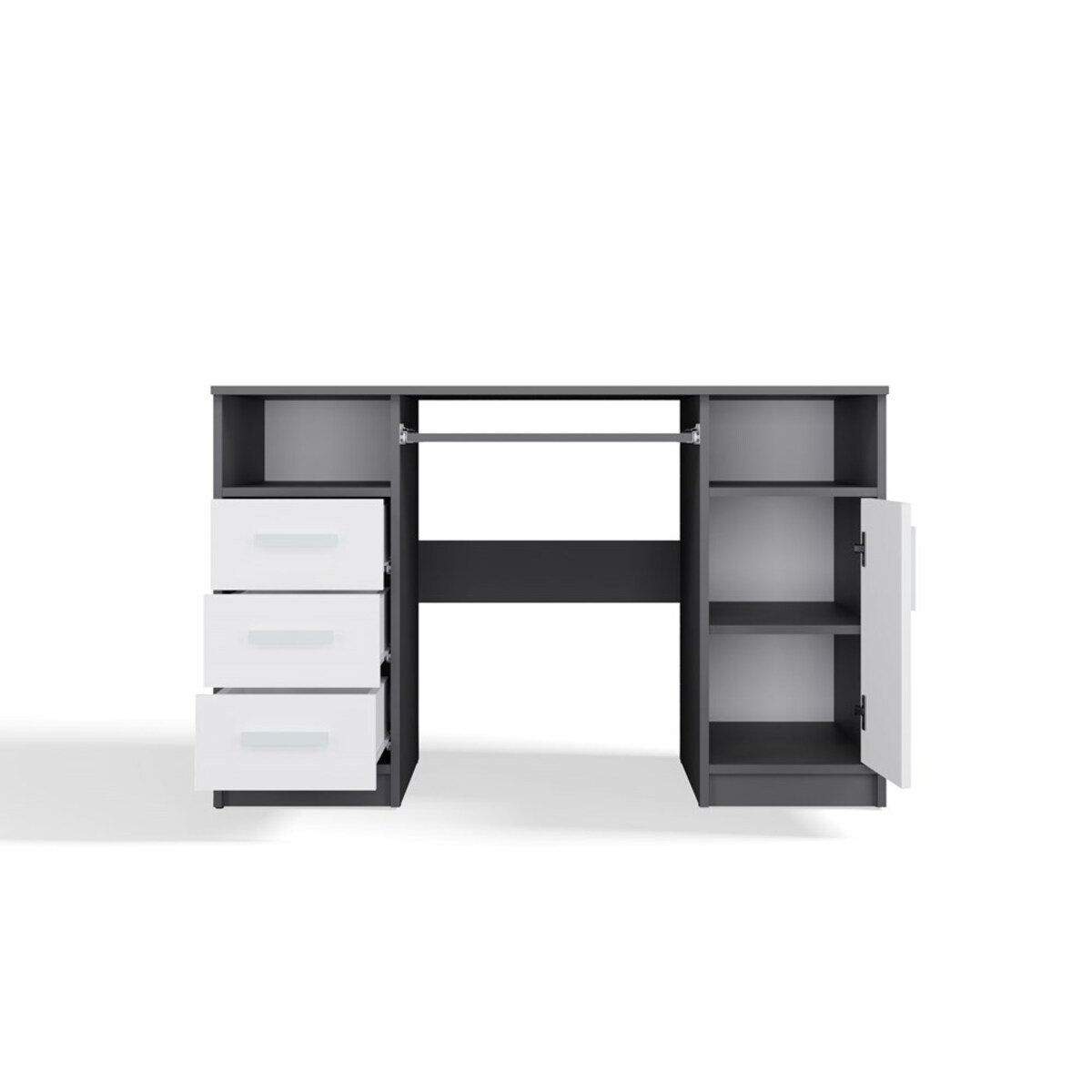 BIURKO DELTA ANTRACYT / BIAŁY 120 Cm 3 Szuflady Szafka Półki Do Biura Pokoju Na Laptop