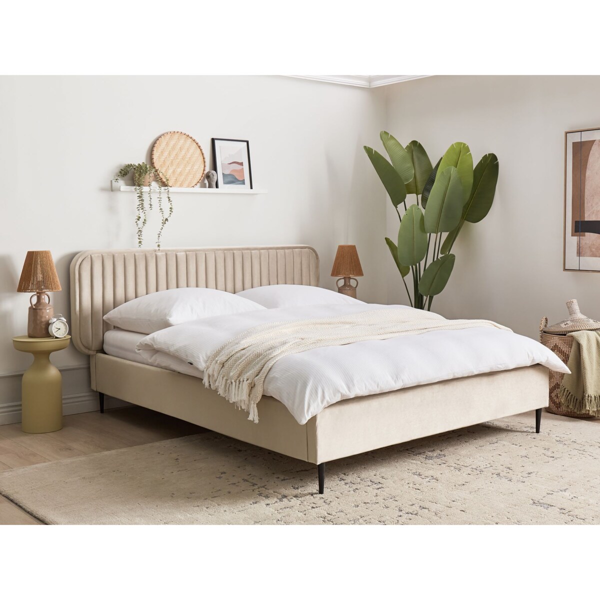 Łóżko welurowe 160 x 200 cm beżowoszare BRIN