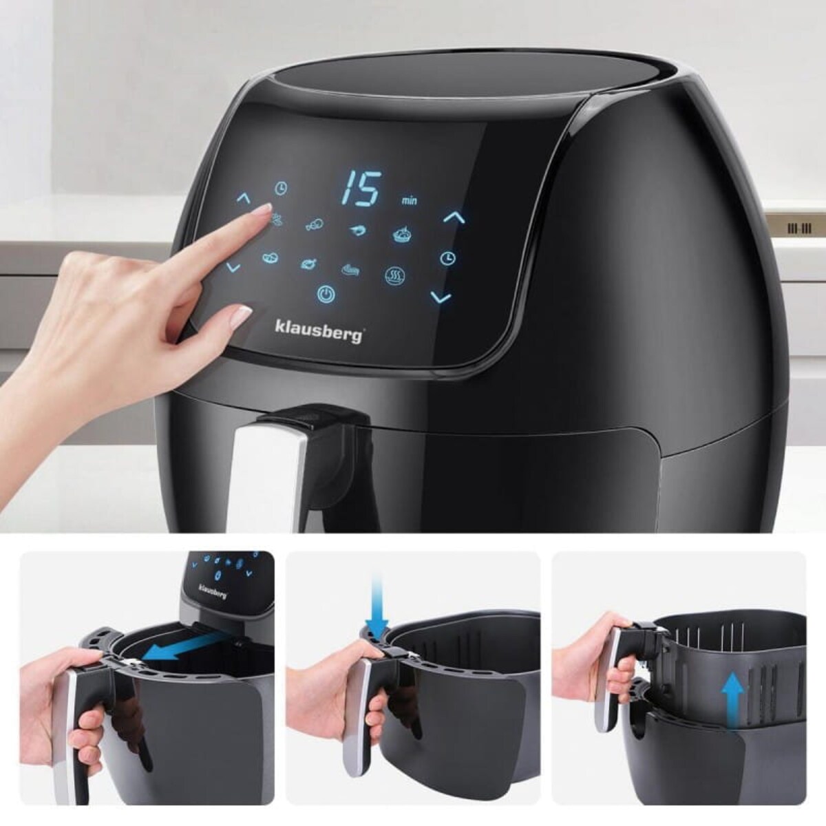 Frytownica beztłuszczowa czarna 7.7L 1800W frytkownica KLAUSBERG Air Fryer