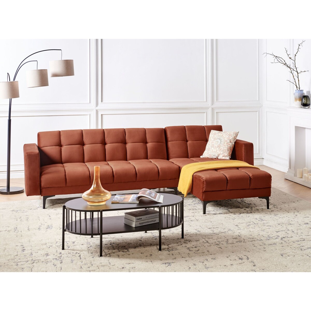 Sofa narożna lewostronna ALNES Jasnoczerwony Welur