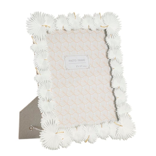 Ramka na zdjęcia Palm Leaf, zdjęcie 20 x 25 cm, kolor biały, żywica syntetyczna, rama 28,5 x 1,7 x 33 cm, motyw: liście i palma, Mauro Ferretti