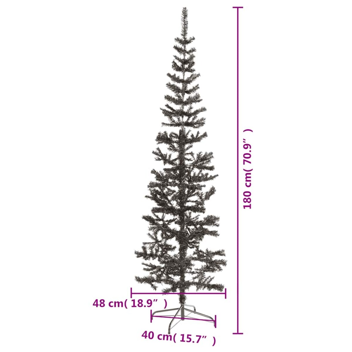 vidaXL Smukła choinka, czarna, 180 cm