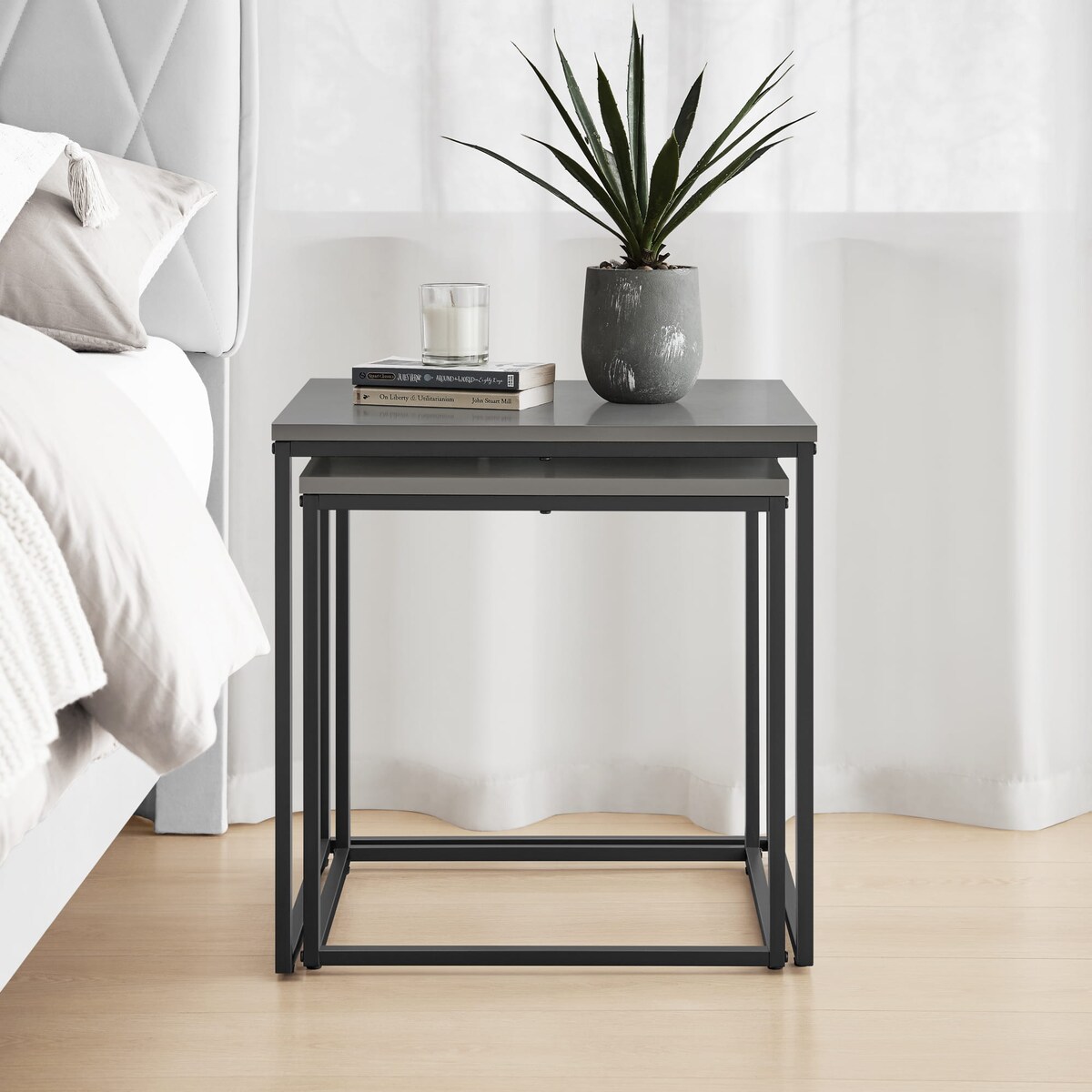 Stolik Kawowy Kwadrat 2Szt Beton, Czarny