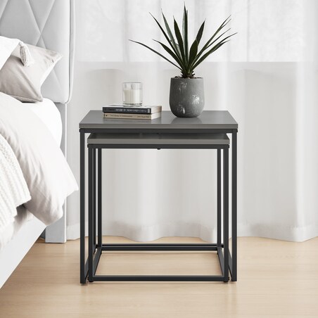 Stolik Kawowy Kwadrat 2Szt Beton, Czarny