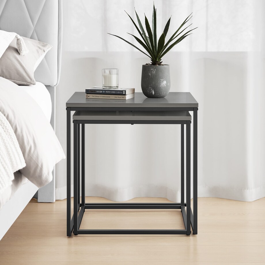 Stolik Kawowy Kwadrat 2Szt Beton, Czarny