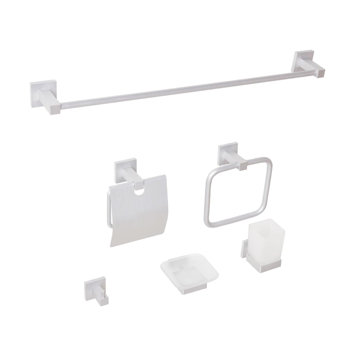 Zestaw akcesoriów toaletowych 6 elementów UVITA Z uchwytami i haczykami na ręczniki Srebrny