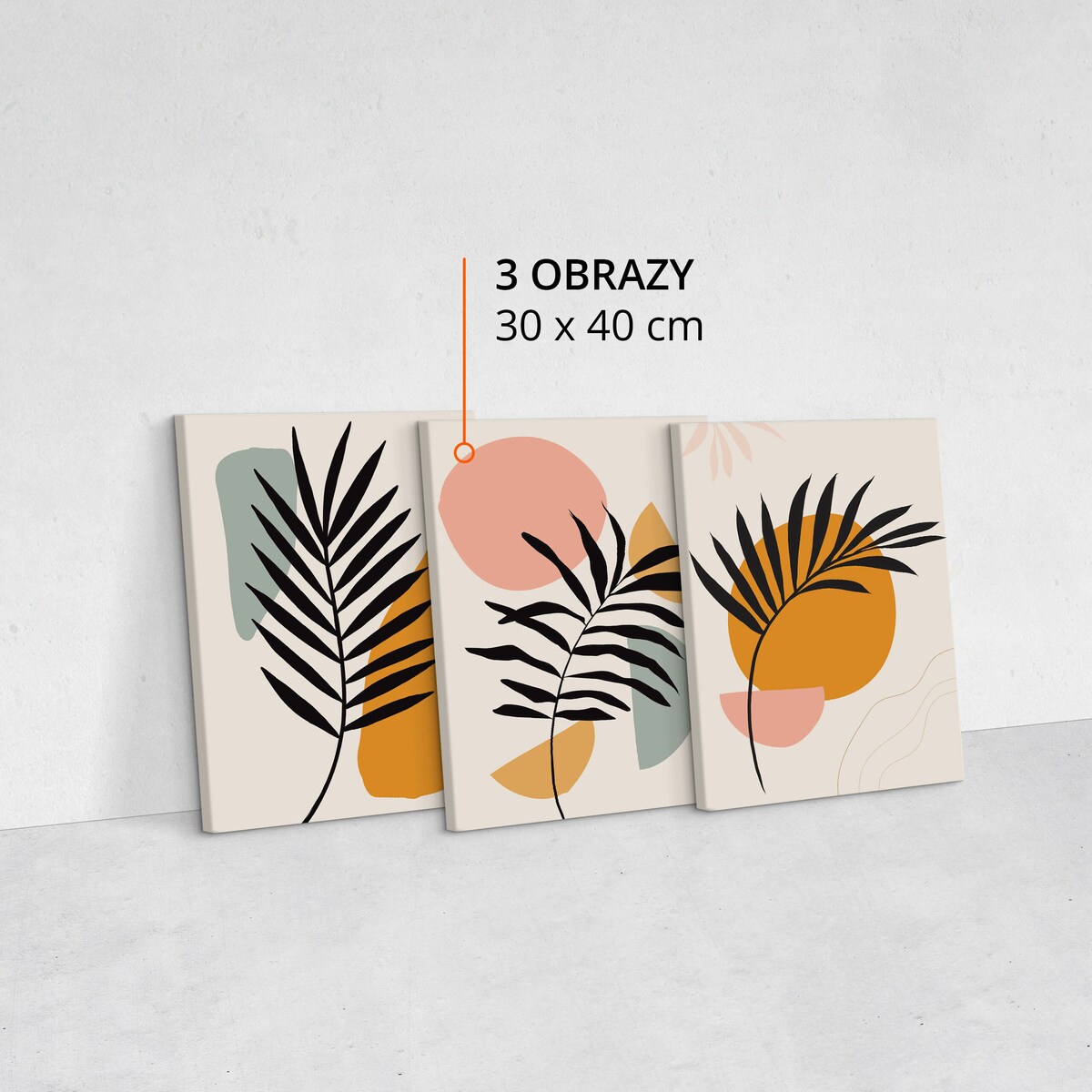 OBRAZY DO SALONU SET LIŚCIE PALMOWE NATURA ABSTRAKCJA STYL BOHO 90x40cm