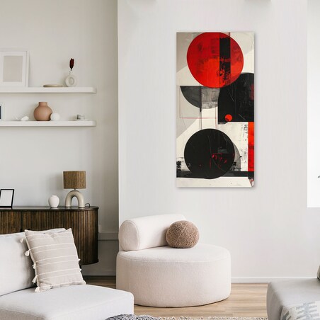 Obraz do salonu sypialni biura, Abstrakcja koła geometryczne czerwony czarny