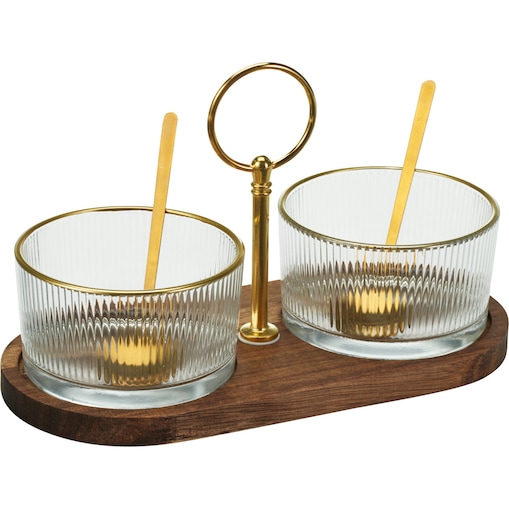 Komplet dipówek na drewnianej paterze Ø 9 cm